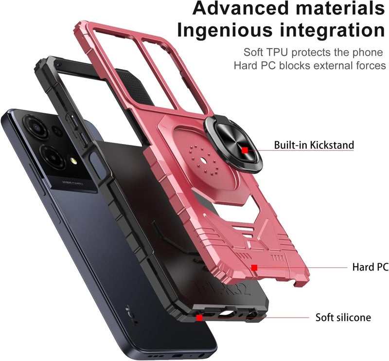 Mocotto for TCL K32/K33 5G 2025 Phone Case with Tempered Glass Screen Protector,Military Grade Shockproof Protective Cover,with Ring Kickstand (Rose Gold) - Image 3